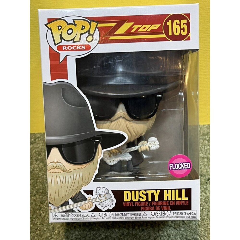 New! Funko POP  “Dusty Hill” Flocked Guitar! ZZ Top Rock Band #165 Awesome! Mib